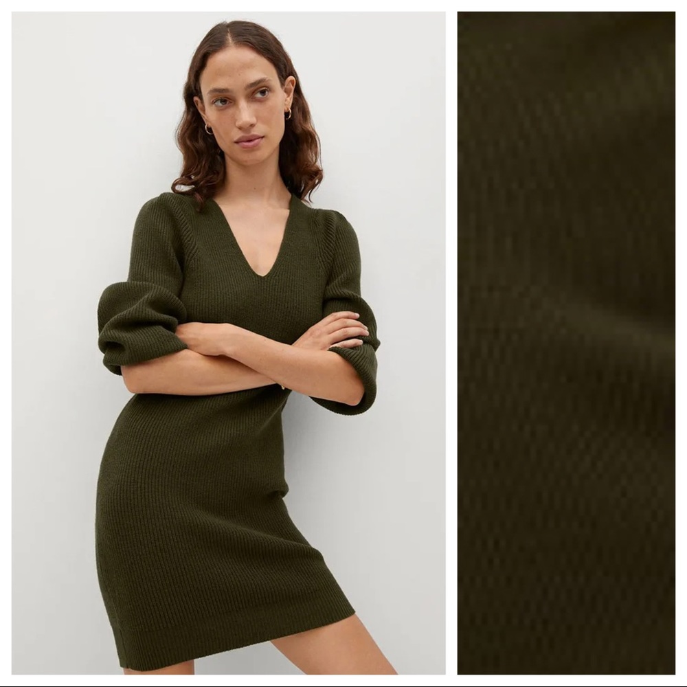 Mango Green Knit V-neck Mini Dress. Size 6.